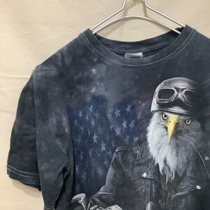 285、US古着アニマルTシャツタカタイダイバイクサイズSアメカジアメリカビンテージレディースOKギルダン動物Tシャツ