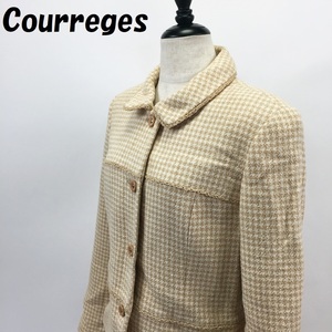 【人気】クレージュ/Courreges シルク混 スーツセットアップ ジャケット 膝丈タイトスカート チェック ベージュ サイズ11AR67/S1657