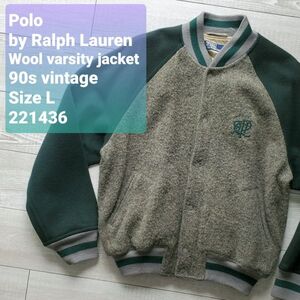 Polo by Ralph Lauren ポロバイラルフローレン■良品 90s vintage 切り替え メルトン ウールスタジャン L 定価38000 バーシティジャケット