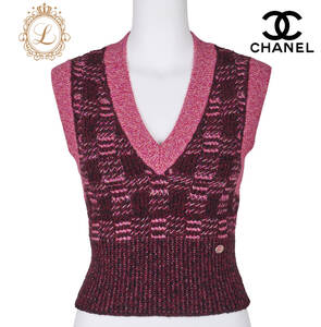 【返品可】CHANEL シャネル ココマーク ニット ベスト 34 ピンク トップス キャミソール ノースリーブ Tシャツ ブランド アパレル