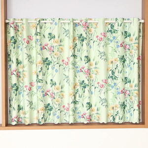 春夏の花マイラー3級遮光カフェカーテン巾140x 高さ70cm-GN（グリーン）yama