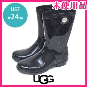 新品未使用品 アグオーストラリア UGG Australia ロゴボタン ラバー レインブーツ レインシューズ ブラック 黒 USA7(JP24cm) sh24-0949