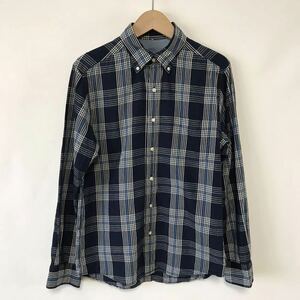 UNITED ARROWS GREEN LABEL RELAXING ユナイテッドアローズ☆チェック柄長袖BDシャツ/コットン麻製/サイズM