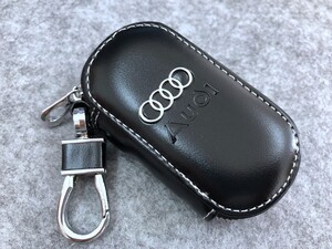 ★アウディ AUDI★ブラック★スマートキーケース 車用 PUレザー 男女兼用 収納 ラウンドファスナー キーホルダー キーカバー 軽量