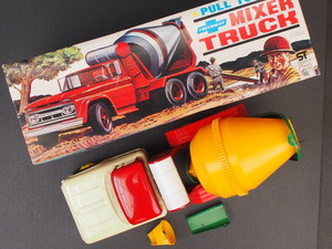 (株)アサヒ玩具アサヒイーグル シボレー CHEVROLET プルトイ ミキサートラック PULL TOY MIXER TRUCK C10 管理No.8129