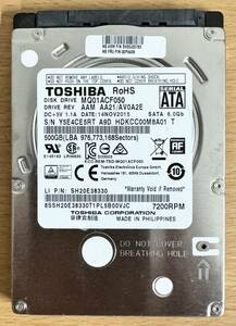 東芝　500GB　7200RPM　2.5インチHDD　MQ01ACF050