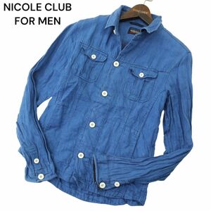 NICOLE CLUB FOR MEN ニコルクラブ フォーメン 麻 リネン100％★ シワ加工 長袖 ワーク シャツ ジャケット Sz.46　メンズ　A4T03011_3#C