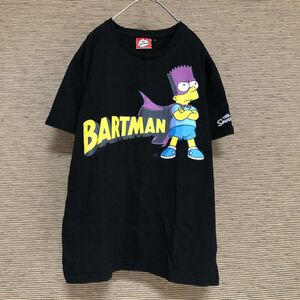 シンプソンズ 半袖Tシャツ　バートマン　アメコミ　キャラクタ　黒T　デカロゴYB 古着　入手困難　激レア　希少 人気　袖ロゴスリーブロゴ