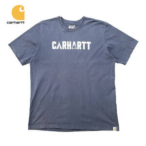 USA 古着 ヘビーウェイト Tシャツ カーハート ロゴ プリント ネイビー メンズXL 大きいサイズ Carhatt BA3108