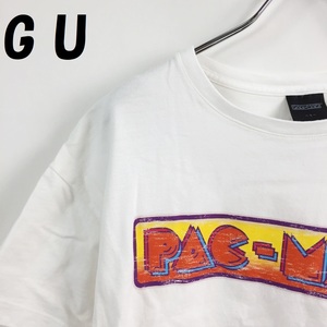 【人気】GU/ジーユー PAC-MAN パックマン プリント 半袖Tシャツ グラフィックT コットン100％ ホワイト サイズS レディース/S4164