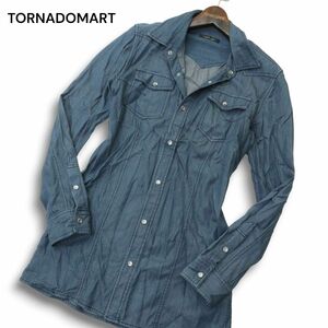 TORNADOMART トルネードマート 通年 USED加工★ テンセル 長袖 ロング ウエスタン デニム シャツ Sz.L　メンズ　A4T08990_8#C