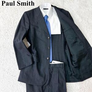 【美品】Paul Smith ポールスミス スーツ セットアップ シングル 三つボタン ジャケット スラックス サイズL チャコールグレー 毛 メンズ