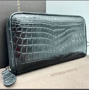 BOTTEGA VENETA 最高級 ボッテガヴェネタ クロコダイル 長財布 ラウンドファスナー ブラック 黒 レザー ラウンドファスナーウォレット