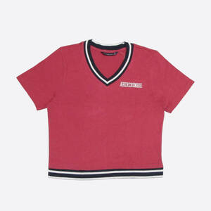 ★SALE★Abercrombie & Fitch/アバクロ★ライン入り半袖VネックTシャツ (Red/M)