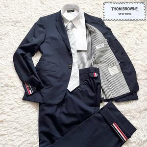 1円【THOM BROWNE】トムブラウン トリコロール スーツ 上下 セットアップ テーラードジャケット パンツ ２B ネイビー 紺色 1 ストライプ 