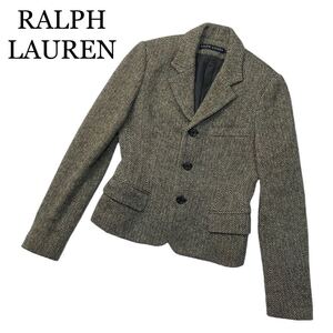 RALPH LAUREN ラルフローレン テーラードジャケット カシミヤ混 総裏 サイズ7 黒クリーム色系