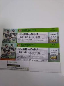 7月6日(土)阪神甲子園球場　阪神vs DeNA　グリーンシート　2連番ペアチケット