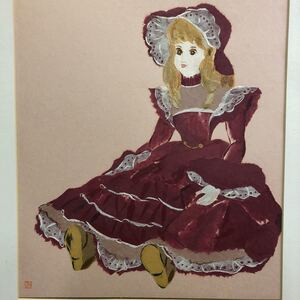 和紙ちぎり絵 赤いドレス人形　真作