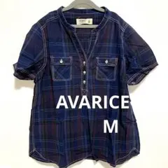 【レディース】AVARICE 紺色チェックシャツ　M 半袖　シャツ　ネイビー