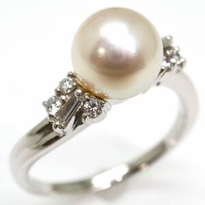 良品!!＊TASAKI(田崎真珠)Pt900アコヤ本真珠/天然ダイヤモンドリング＊j 5.8g 15.5号 diamond pearl ring jewelry EC6/EC7