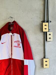 90s 90年代 NIKE ナイキ タグ ワンポイント スウッシュ ナイロン ブルゾン ジャケット レッド 白 ホワイト 2トーン ビンテージ バスケ