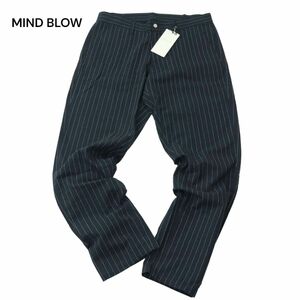 【新品 未使用】 MIND BLOW メンズビギ 春夏 麻 リネン混★ ストライプ テーパード パンツ Sz.LL　メンズ 紺 大きいサイズ　A4B01763_4#P