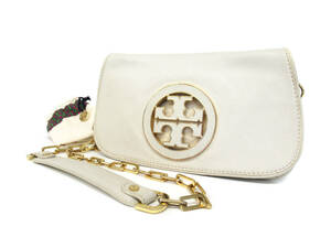 17982 TORY BURCH トリーバーチ TTロゴ ゴールド金具 レザー 2WAY チェーン ショルダーバッグ クラッチバッグ 鞄 アイボリー レディース