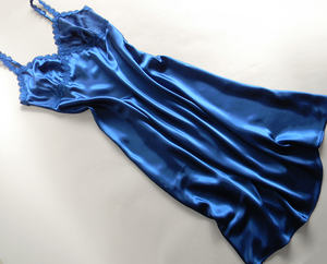 2L USAインポート 上品なシャルムーズサテン ロングスリップドレス　ブルー