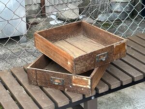 ②古道具 古い家具 引出 2点 木製 小物入れ 木箱 プランター ディスプレイ 昭和レトロ ビンテージ アンティーク AP1203