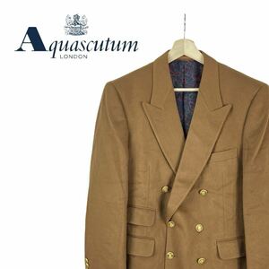 10M511◯ Aquascutum アクアスキュータム 英国製 イングランド製 ブラウン カシミヤ100% 総裏 金ボタン ダブル テーラードジャケット