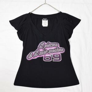 00s Y2K アーカイブ ドルチェ&ガッバーナ D&G 袖フリル 袖コンシャス 短丈 クロップド Tシャツ ちびＴ 黒 S