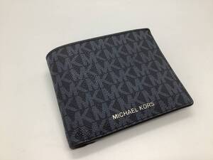 u6673 美品 マイケルコース MICHAELKORS 財布 二つ折り ネイビー メンズ 