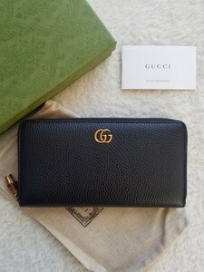 新品 GUCCI グッチ バンブー付き ジップ アラウンド ウォレット 長財布 ブラック 739499 AABXM 1000