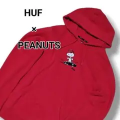 HUF ハフ　PEANUTS　コラボ　パーカー　スヌーピー　刺繍　レッド