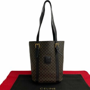 極 美品 CELINE セリーヌ ヴィンテージ マカダム ブラゾン トリオンフ 柄 レザー トートバッグ セミ ショルダーバッグ ブラック 17231