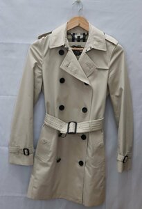 【中古美品】BURBERRY バーバリー THE KENSINGTON ケンジントン ロング トレンチコート サイズ4 ベージュ コットン100% イギリス製【漂亮】