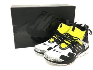 K11-628-0605-149▲【中古】ACRONYM × Nike Air Presto Mid White/Black/Dynamic Yellow アクロニウム × ナイキ AH7832-100 27.0cm