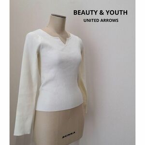 BEAUTY&YOUTH ユナイテッドアローズ キーネック リブ ロンT 白