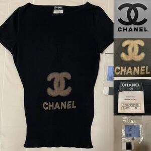 CHANEL シャネル デカ ココマーク ロゴ 切り替えリブ ニット トップス Ｔシャツ ブラック