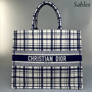 1円【新品未使用】Christian Dior クリスチャンディオール チェック柄 ブックトート ラージ 正規 レディース トートバッグ ホワイト