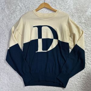 美品!!!Lサイズ Christian Dior クリスチャンディオール ニット セーター CDロゴ ハイゲージ アイボリー ネイビー ウール メンズ 