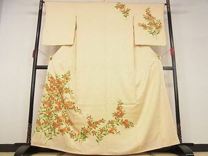 平和屋野田店■訪問着　駒刺繍　草花文　金彩　着丈163cm　裄丈65.5cm　正絹　逸品　A-ma4926