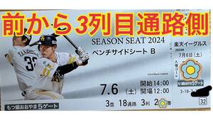 7月6日(土)ソフトバンクホークスvs楽天イーグルス戦 ベンチサイドシート通路側１枚 ハニーズ近く！