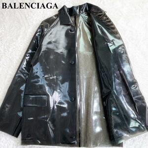 【美品】BALENCIAGA バレンシアガ ビニール コート ジャケット ブルゾン ストライプ クリア ブラック 黒 メンズ レディース ユニセックス