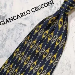 【GIANCARLO CECCONI】ネクタイ　総柄　金具　ロープ　ネイビー　紺