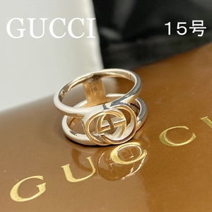 新品仕上 グッチ GUCCI インターロッキング Ｇロゴ リング 指輪 ワイド シルバー 925 15号