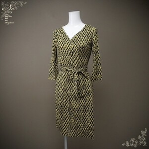 値下!USED*DIANE von FURSTENBERG/ダイアンフォンファステンバーグ/2/M相当/シルク100%プリントカシュクールワンピース/エレガント/上品