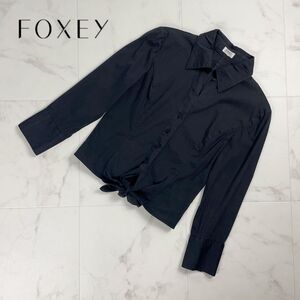 美品 FOXEY フォクシー 前結びスキッパーシャツ トップス レディース 黒 ブラック サイズ38*OC948