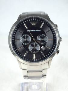 【中古・美品】EMPORIO ARMANI エンポリオアルマーニ AR2460 クロノグラフ 黒文字盤 ステンレスベルト クォーツ 稼働品 メンズ腕時計 