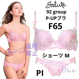 新品タグ付き Salute サルート 92G P-UPブラ F65 ＆ ショーツ M PI ピンク ジャンヌダルク